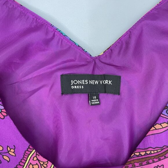 Jones New York Midi Dress Fit & Flare Patchwork Sleeveless Paisley Purple 14 - Picture 4 of 8